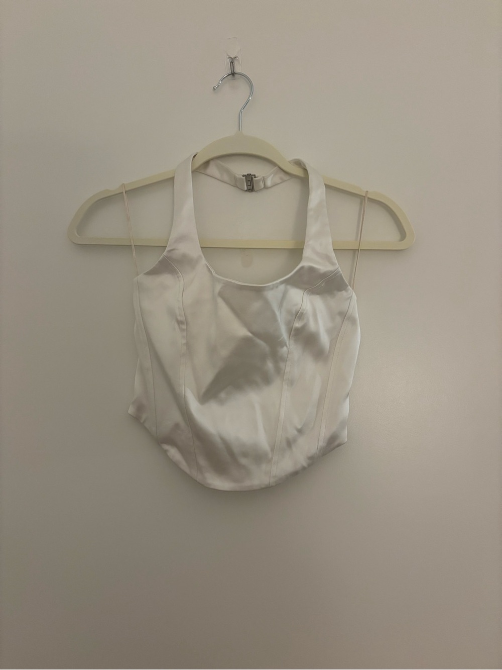 Aritzia Wilfred White Satin Halter Crop Top